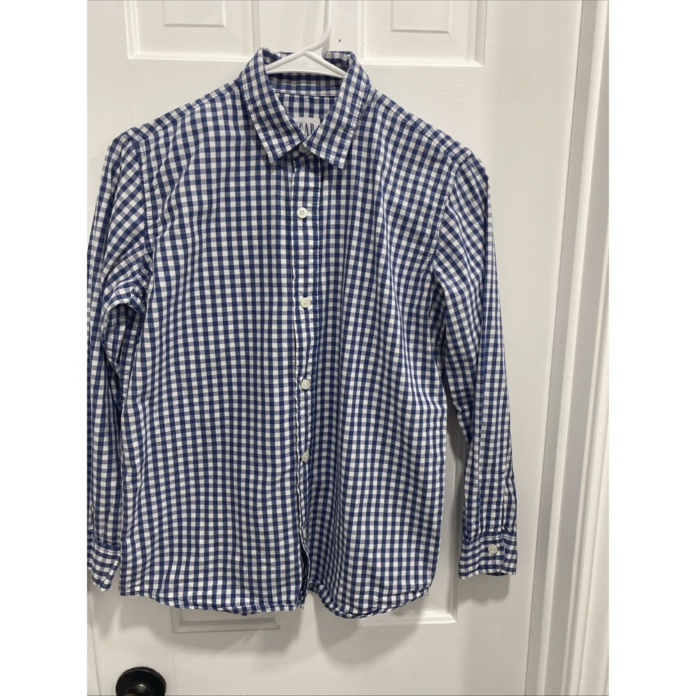 Boys Blue And White Plaid Long Sleeve Button Up Gap Shirt Size XL 14-16